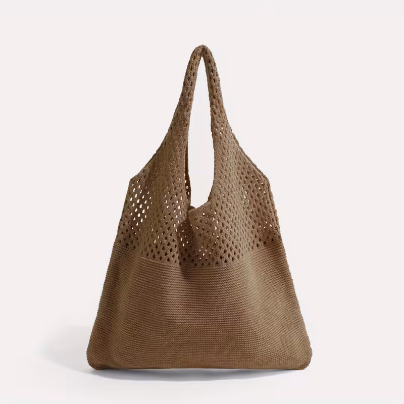 a bohemian style shoulder bag for women net fabric lightweight tote summer beach casual daily bag white opening design vacation accessory breathable fabric suitable for bohemian enthusiasts dark brown 0