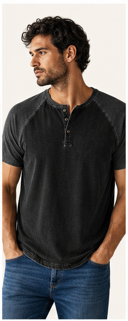 Black washed raglan henley model