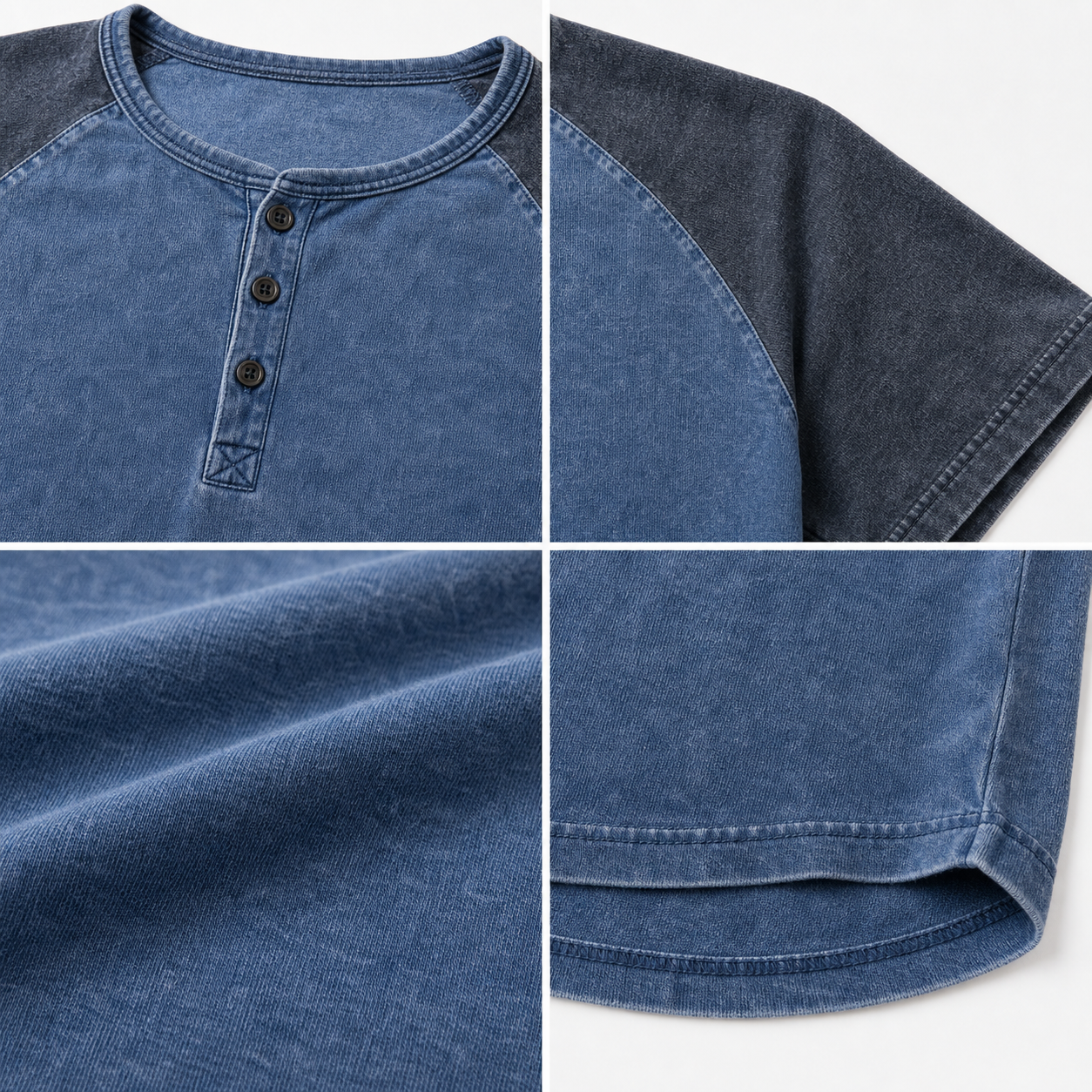 Raglan henley product detail collage