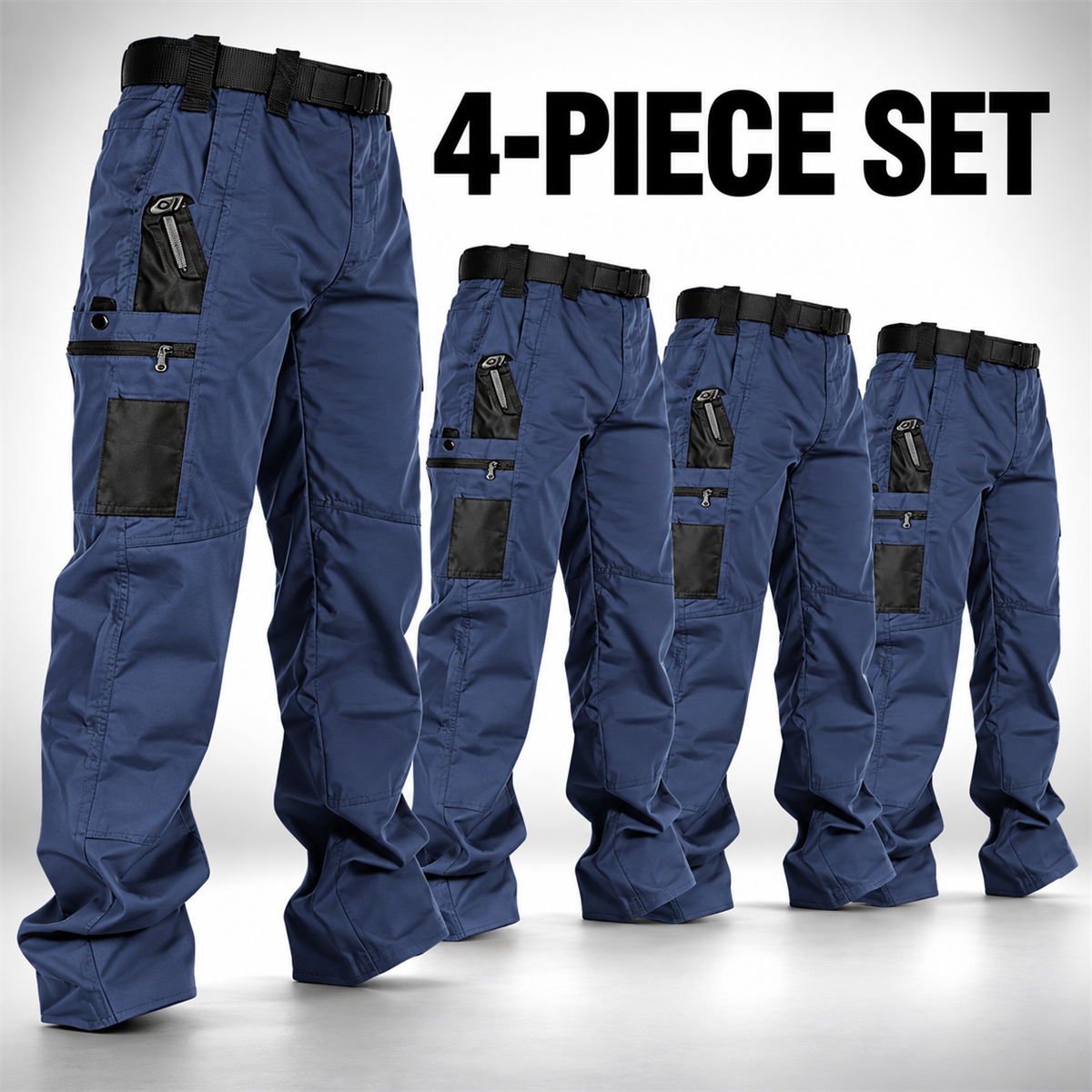 Men's Multi-Pocket Tactical Cargo Pants Multipack - 4-Piece Navy Pack