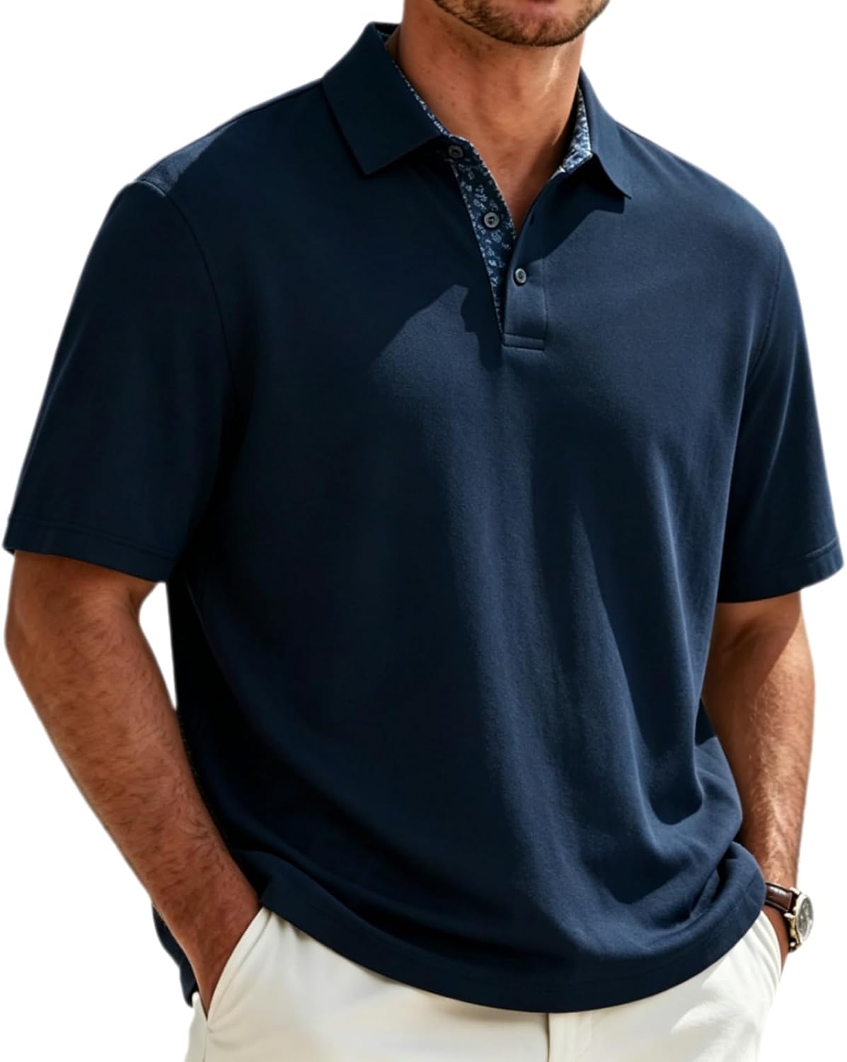 Breeze Polo Shirts for Men Short Sleeve Casual Collared Button Up Quick Dry Business Golf Tees Summer Vacation Tshirt