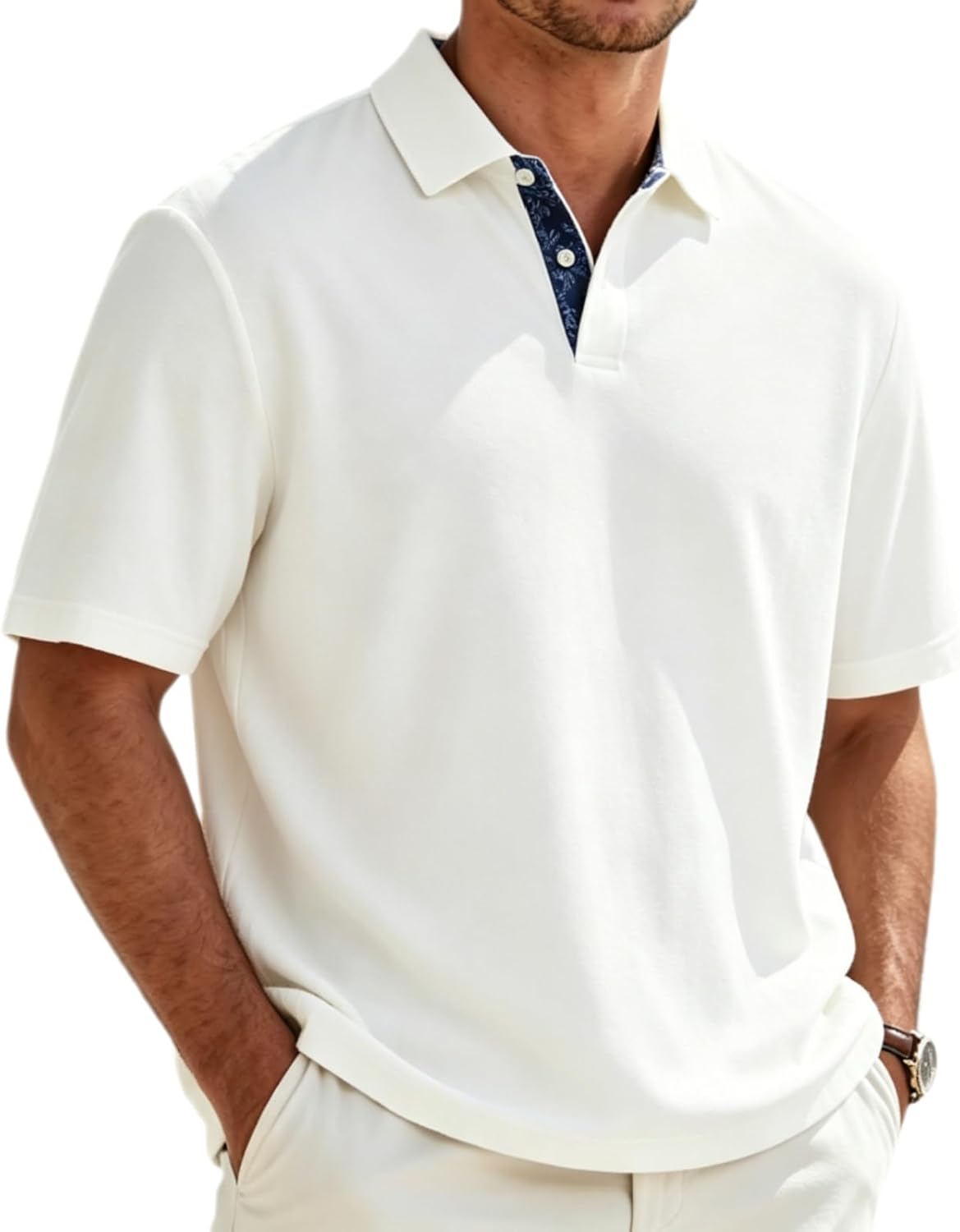 Breeze Polo Shirts for Men Short Sleeve Casual Collared Button Up Quick Dry Business Golf Tees Summer Vacation Tshirt