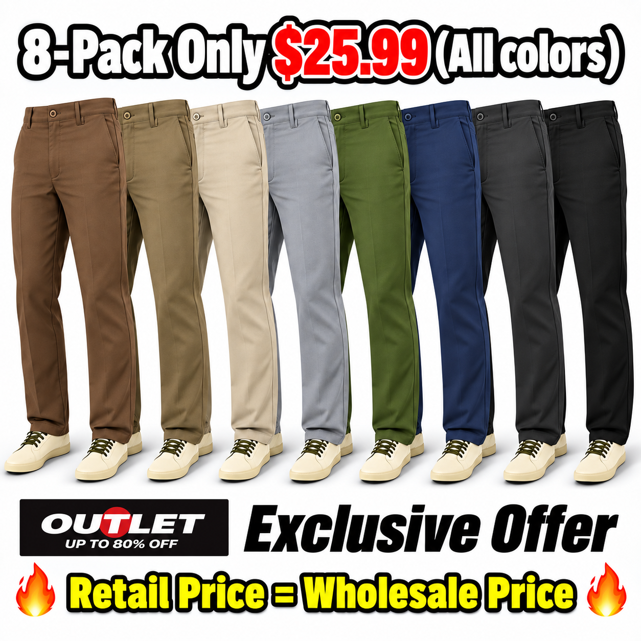 Men's Multi-Color Work Pants 8-Pack