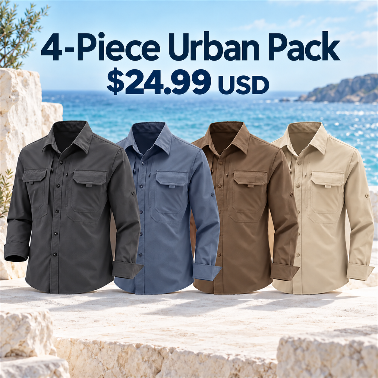 4- or 8-Pack Men's Roll-Sleeve Utility Shirts