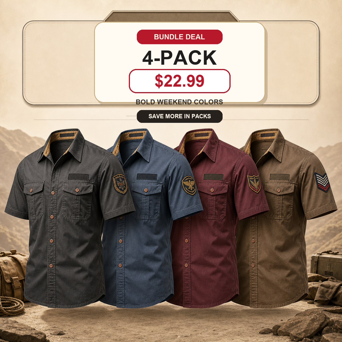 Men's Embroidered Patch Short Sleeve Utility Shirt