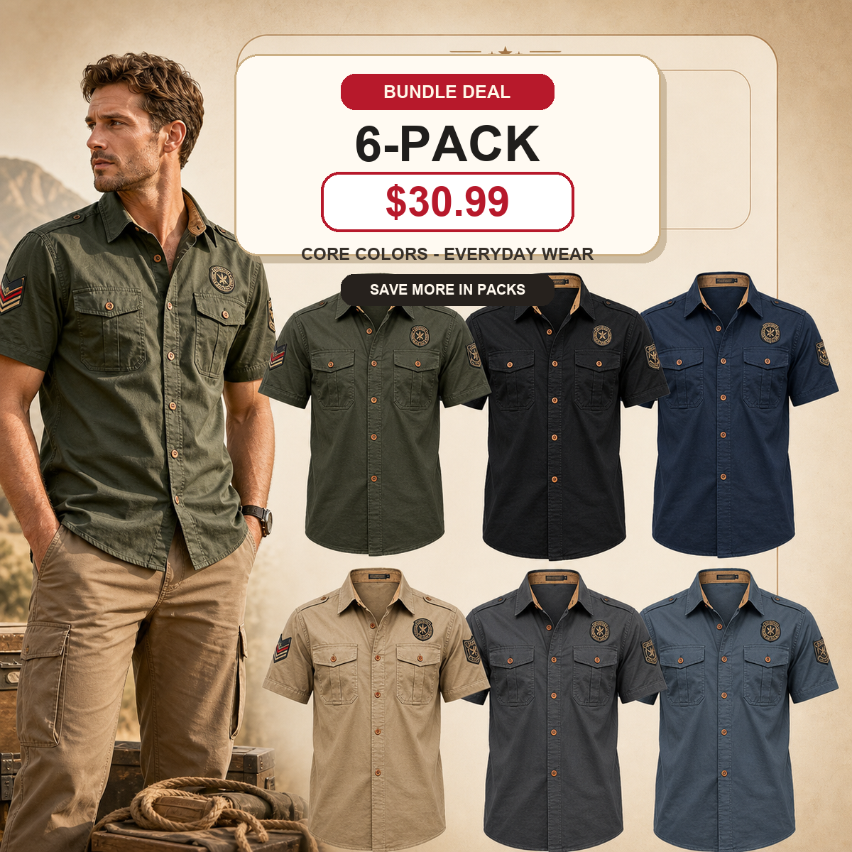 Men's Embroidered Patch Short Sleeve Utility Shirt