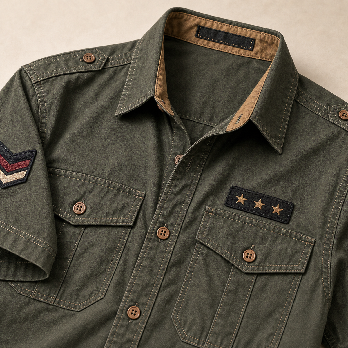 Men's Embroidered Patch Short Sleeve Utility Shirt