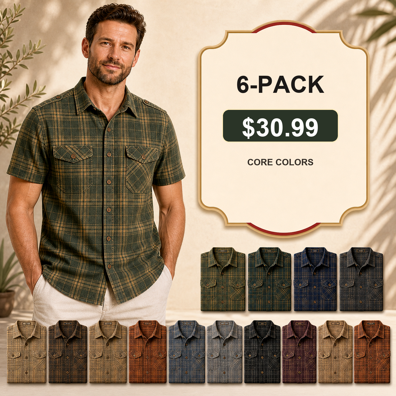 Men's Plaid Short Sleeve Utility Button-Up Shirt