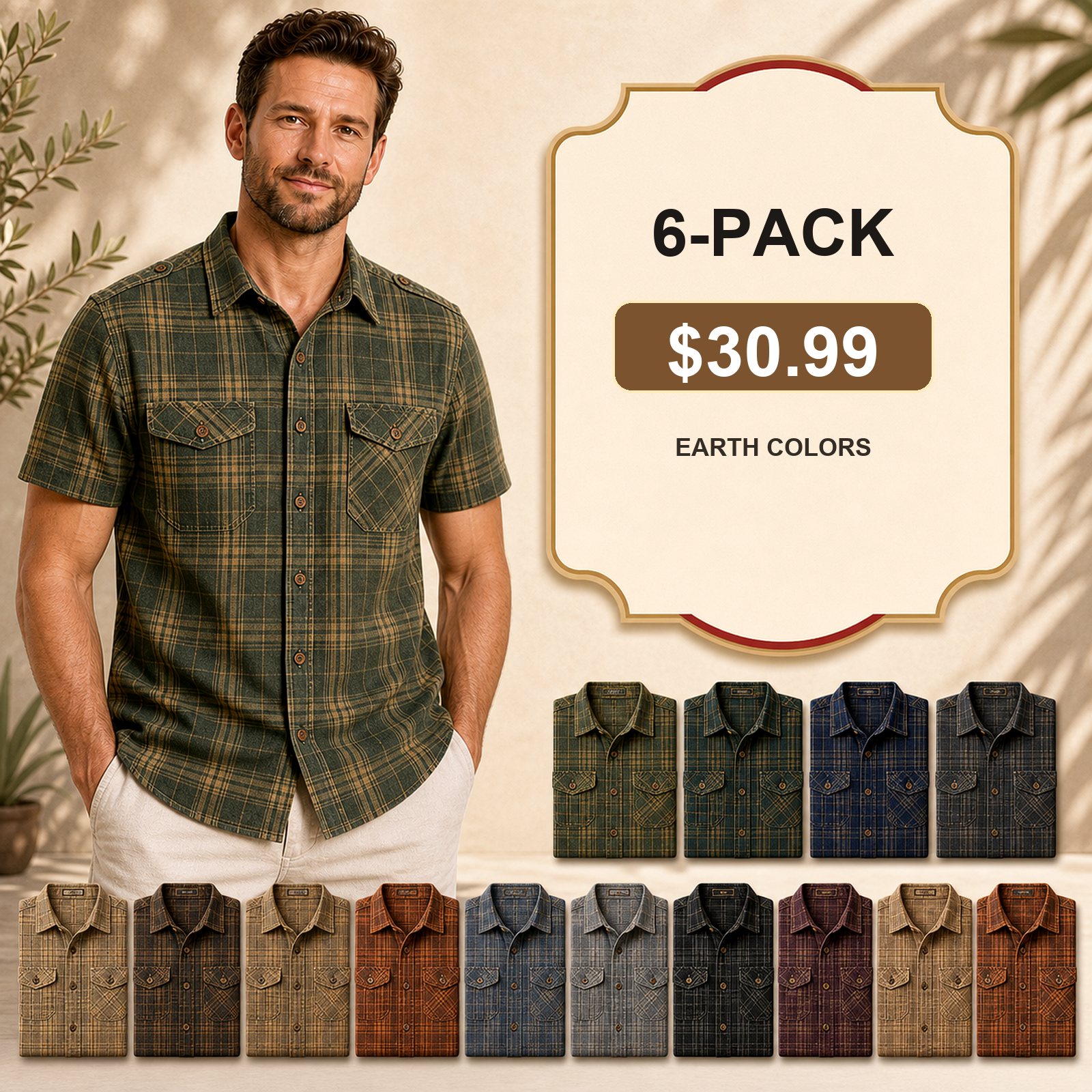 Men's Plaid Short Sleeve Utility Button-Up Shirt