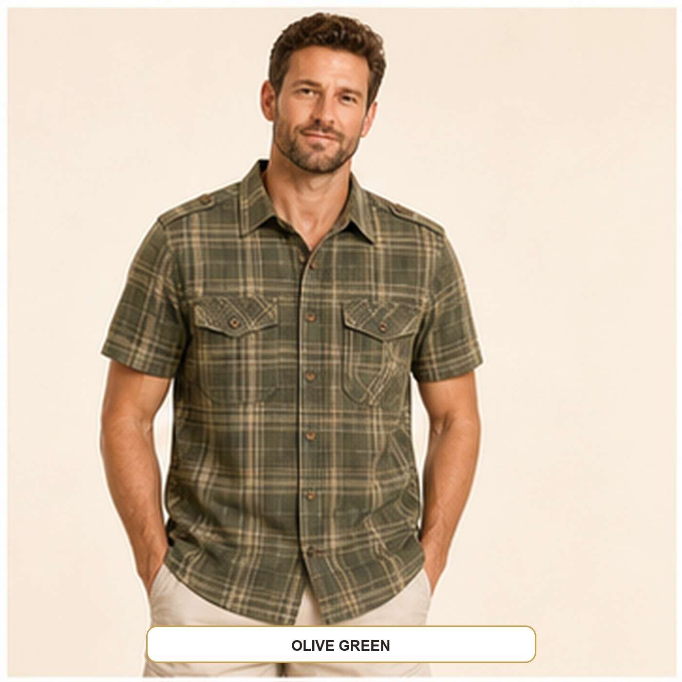 Men's Plaid Short Sleeve Utility Button-Up Shirt