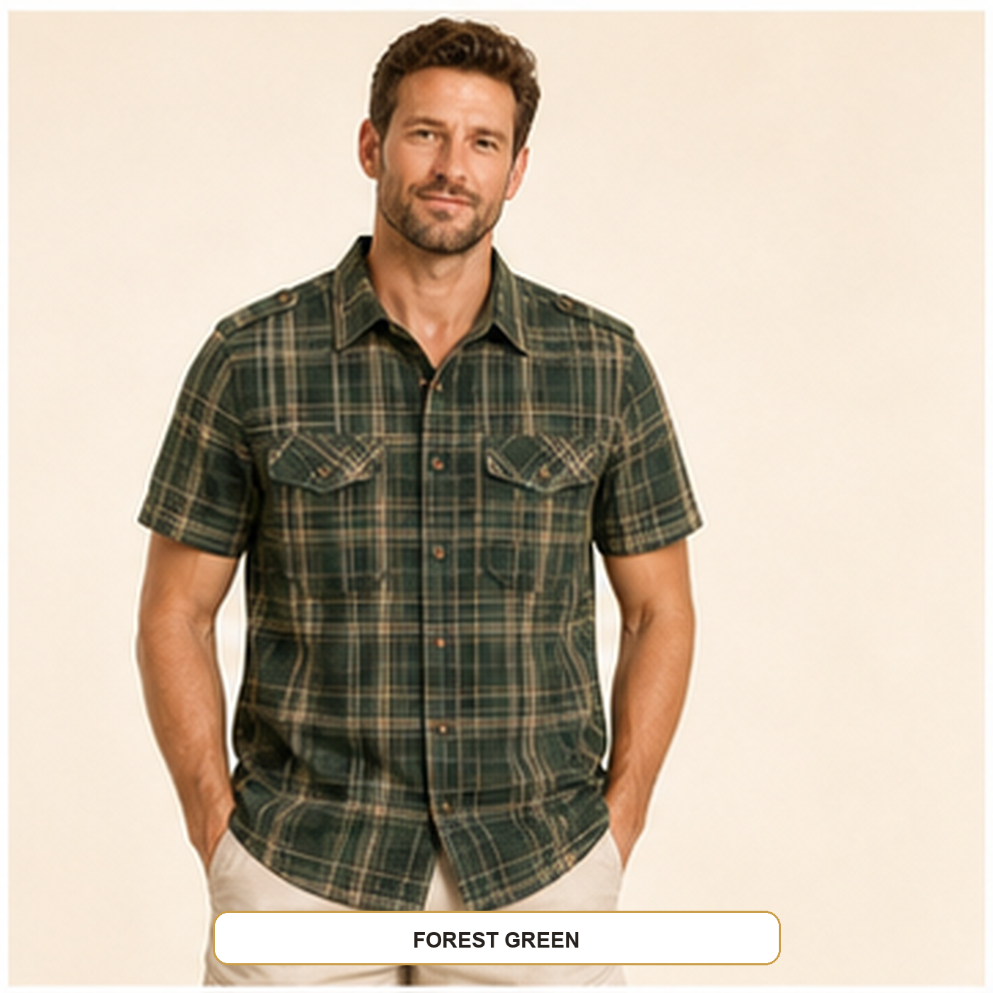 Men's Plaid Short Sleeve Utility Button-Up Shirt