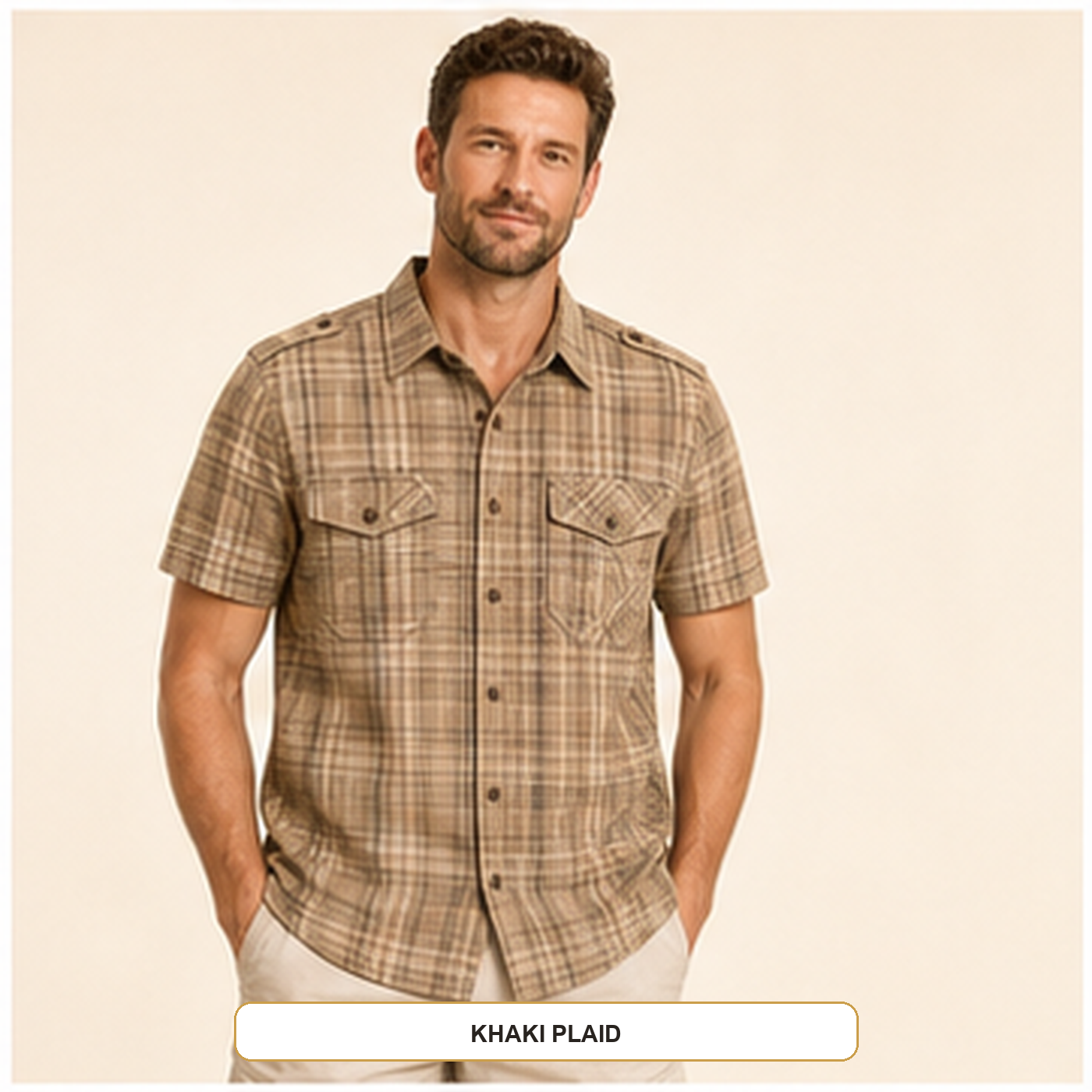 Men's Plaid Short Sleeve Utility Button-Up Shirt