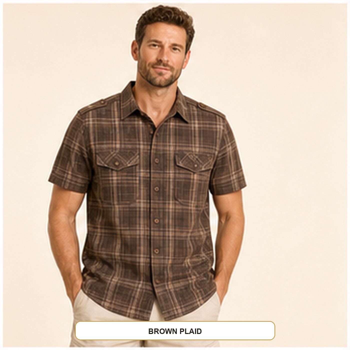 Men's Plaid Short Sleeve Utility Button-Up Shirt