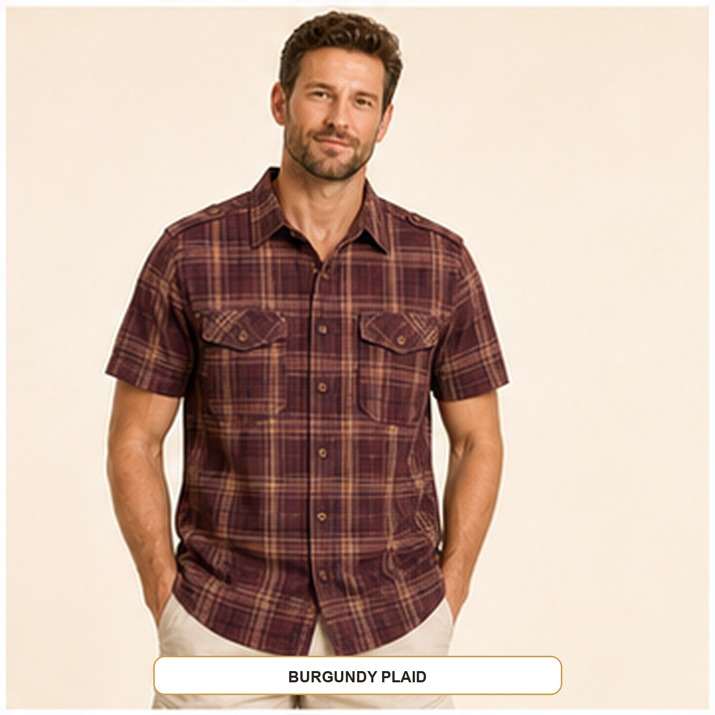 Men's Plaid Short Sleeve Utility Button-Up Shirt