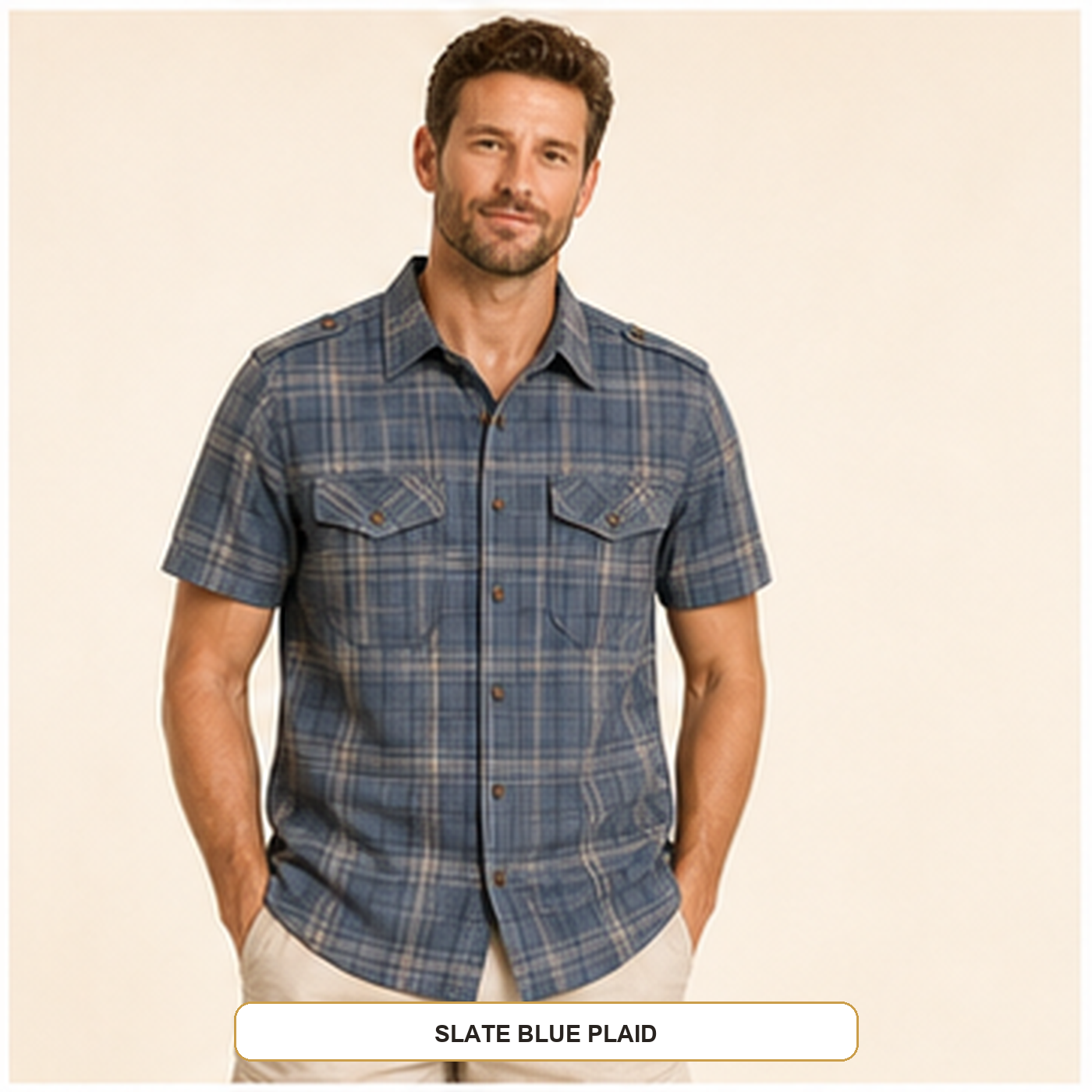 Men's Plaid Short Sleeve Utility Button-Up Shirt