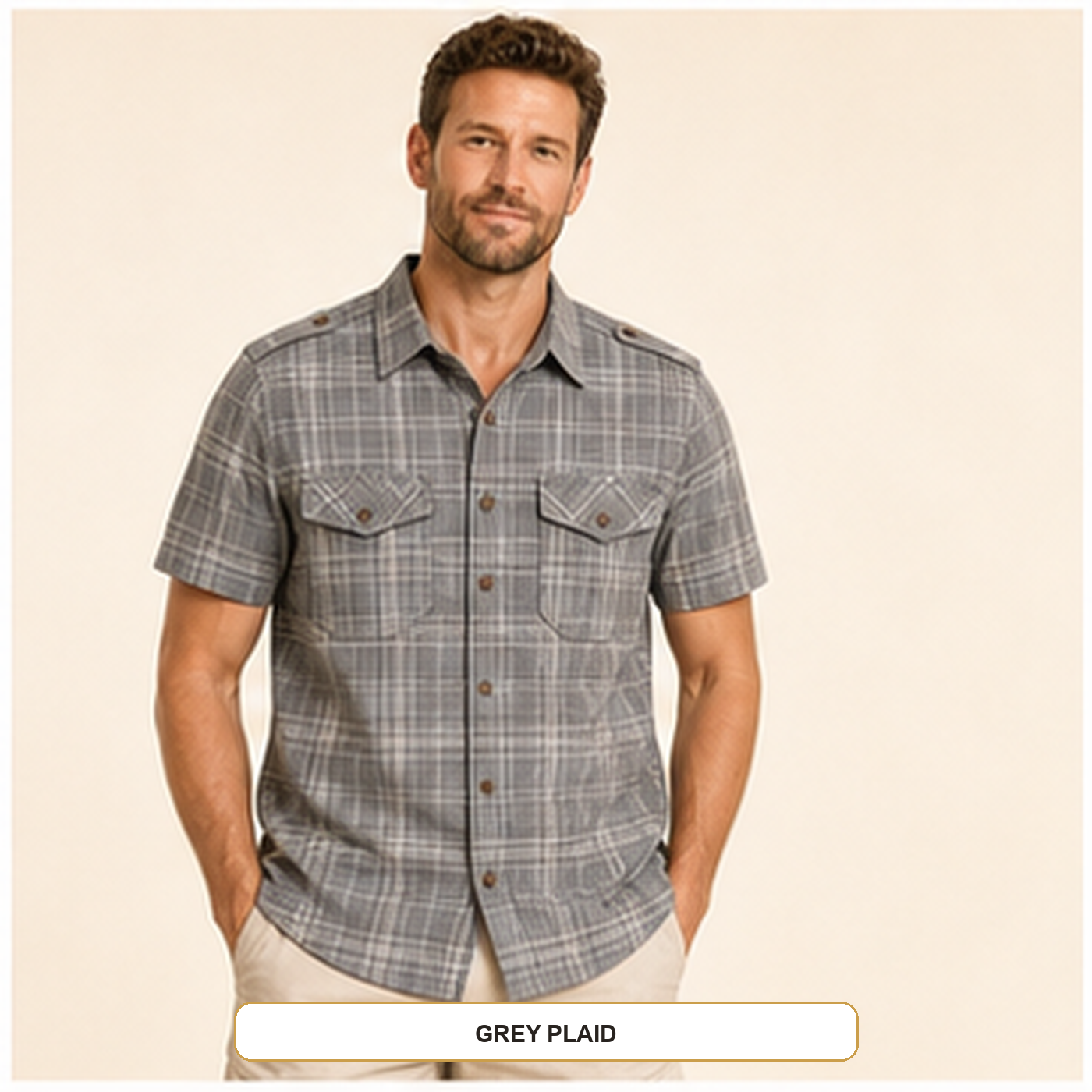 Men's Plaid Short Sleeve Utility Button-Up Shirt