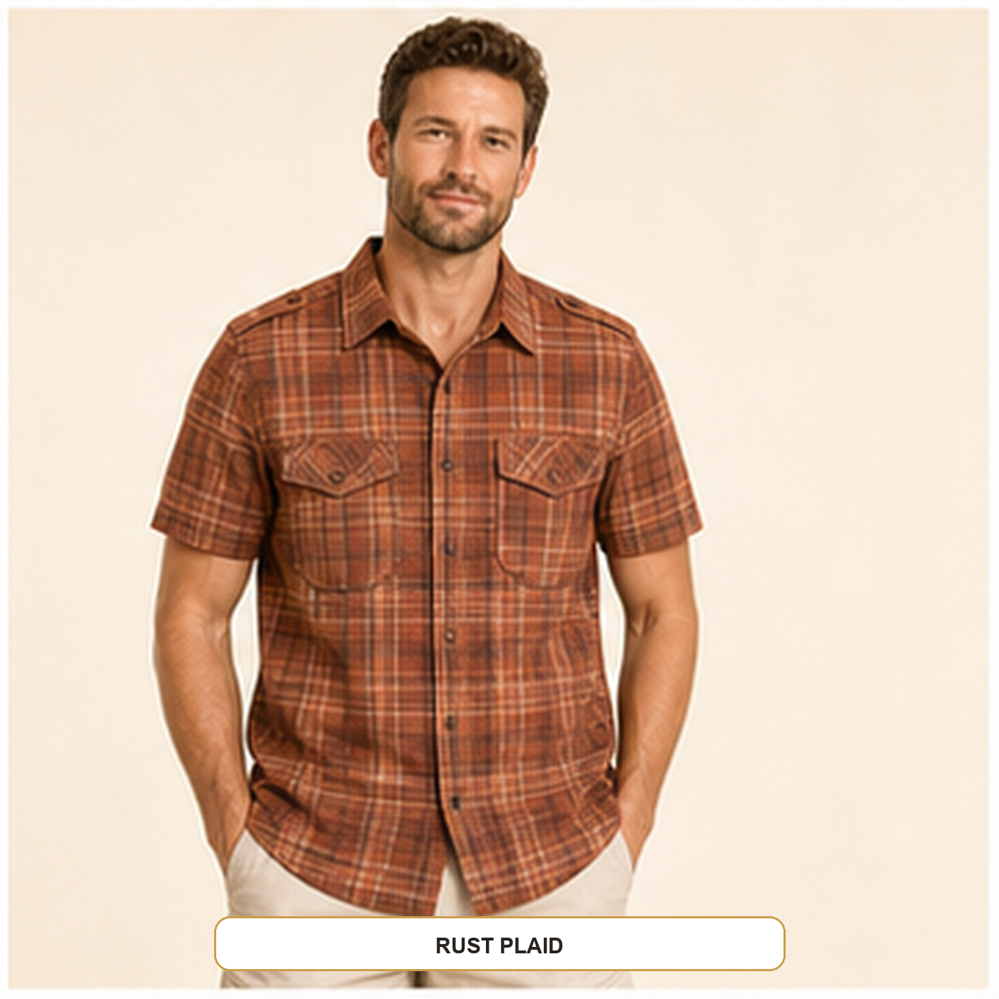 Men's Plaid Short Sleeve Utility Button-Up Shirt