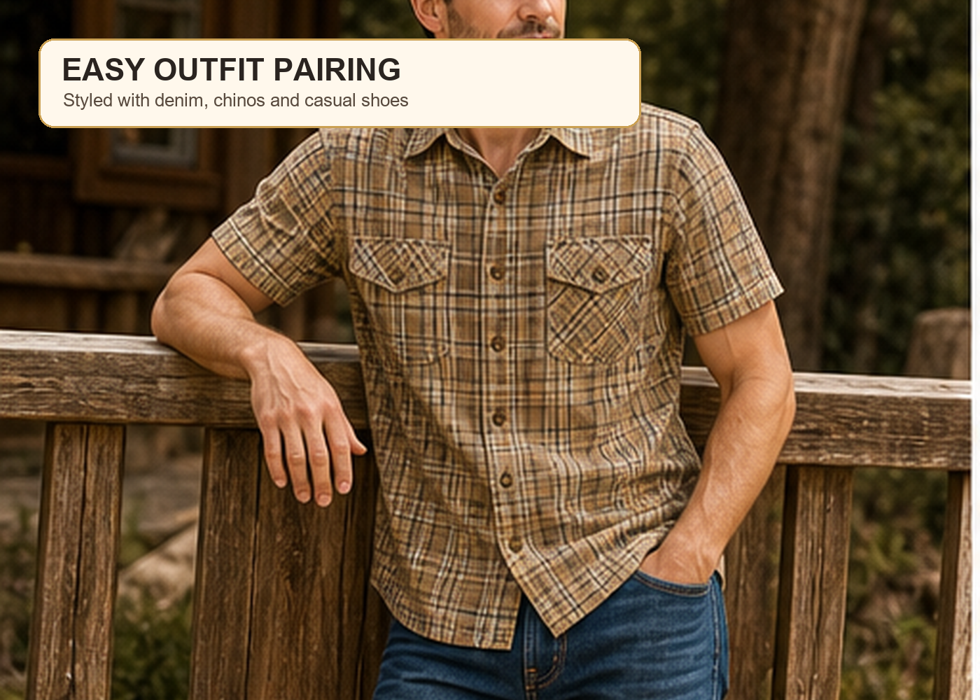 Men's Plaid Short Sleeve Utility Button-Up Shirt