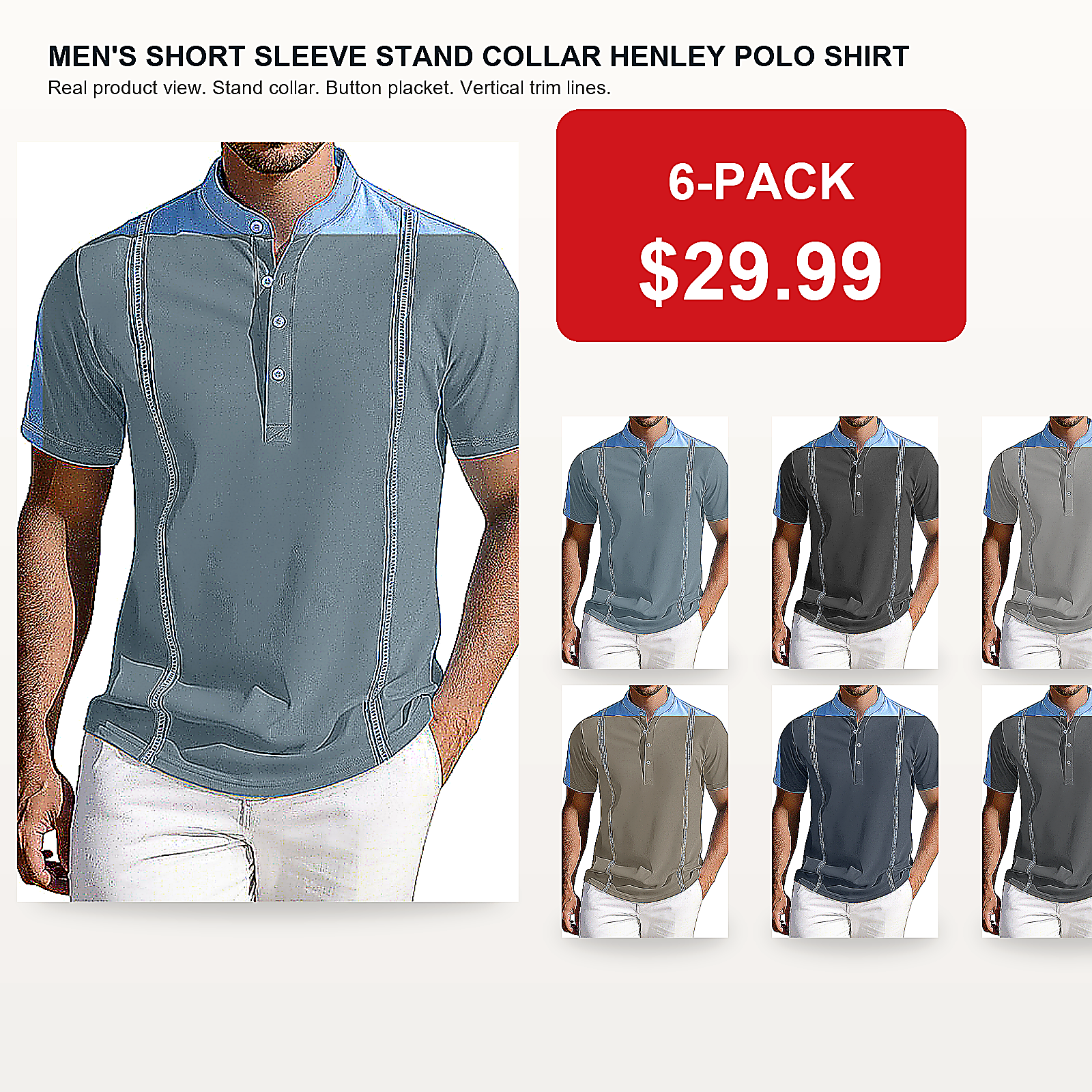 Men's Short Sleeve Stand Collar Henley Polo Shirt