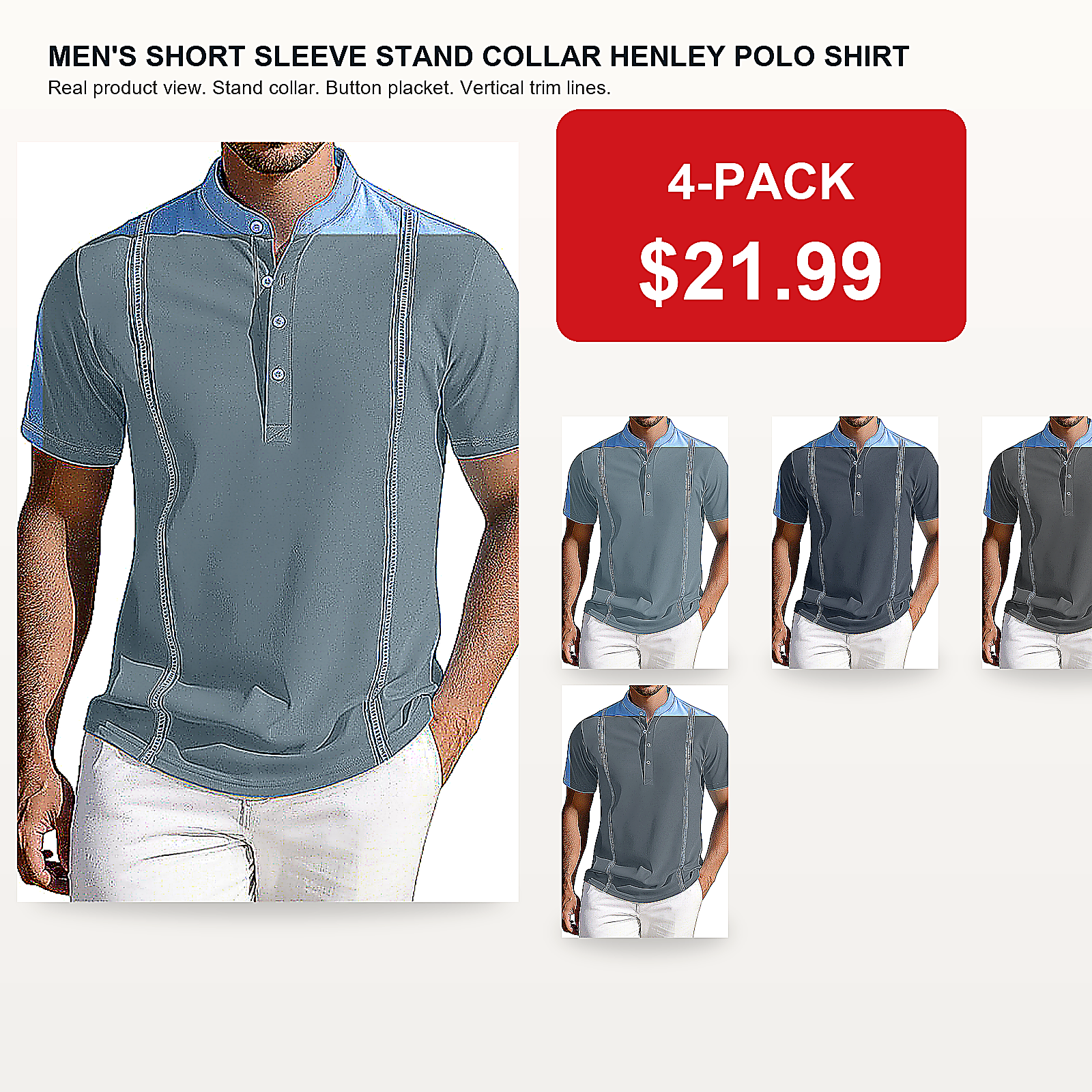 Men's Short Sleeve Stand Collar Henley Polo Shirt
