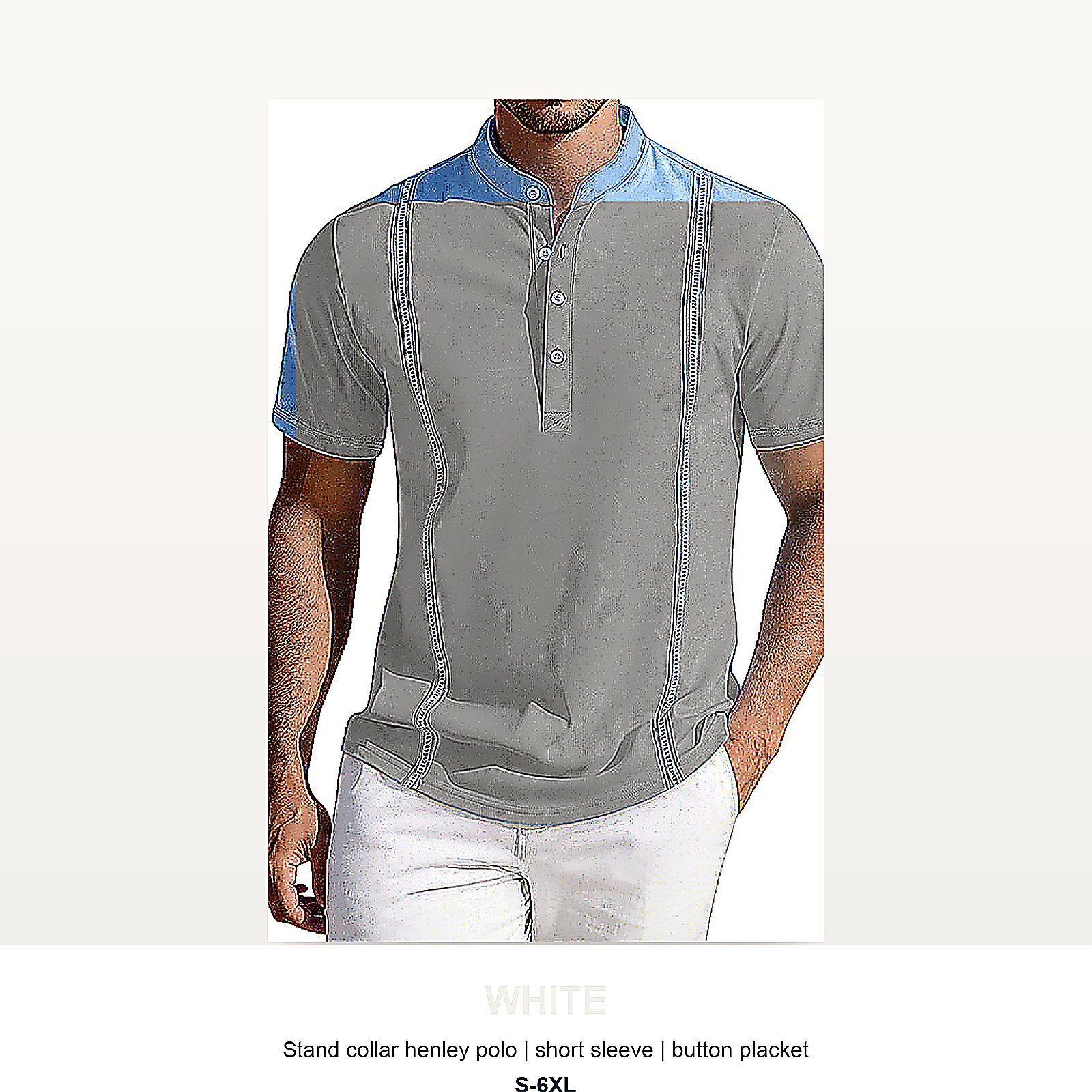 Men's Short Sleeve Stand Collar Henley Polo Shirt