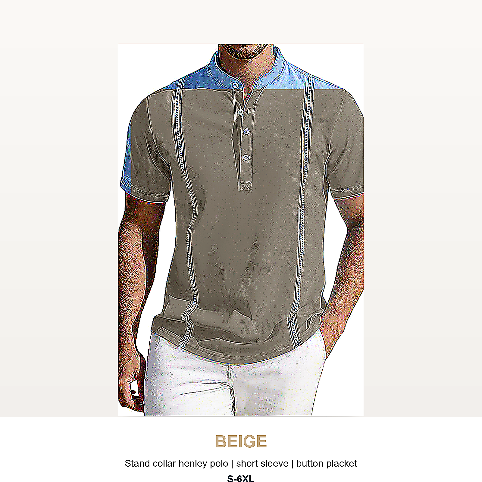 Men's Short Sleeve Stand Collar Henley Polo Shirt