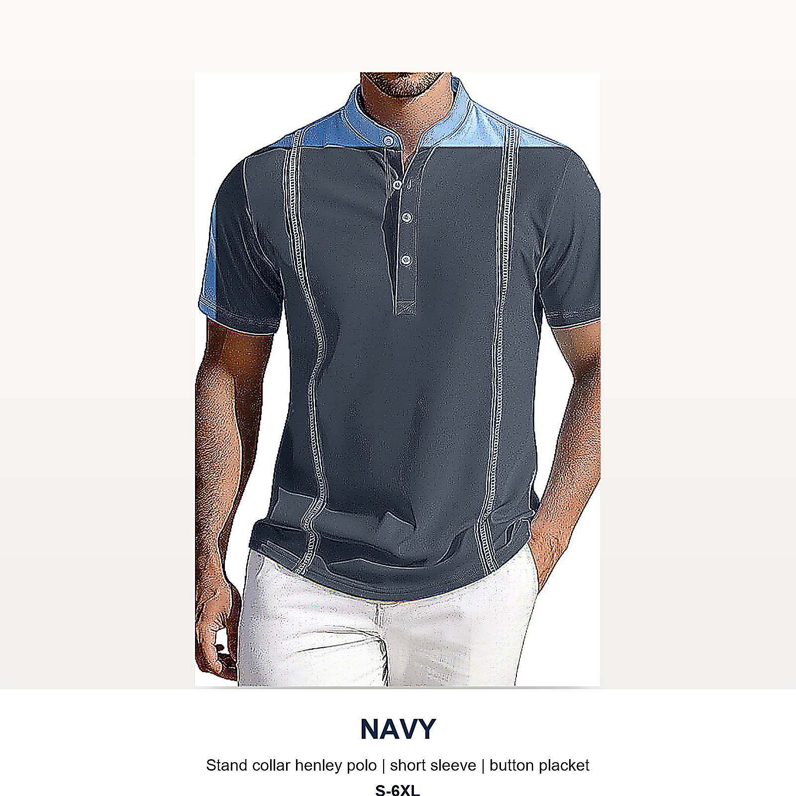 Men's Short Sleeve Stand Collar Henley Polo Shirt