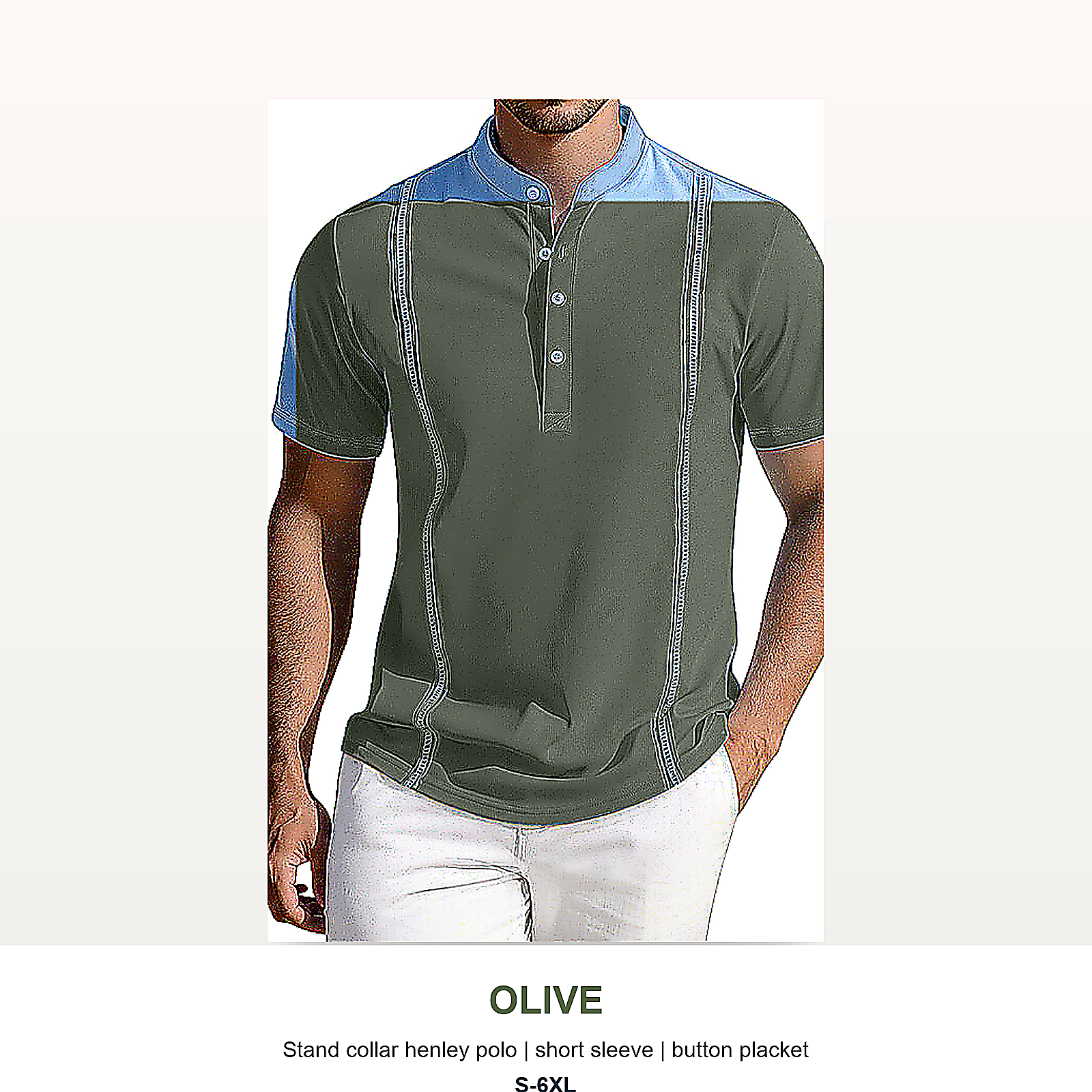 Men's Short Sleeve Stand Collar Henley Polo Shirt