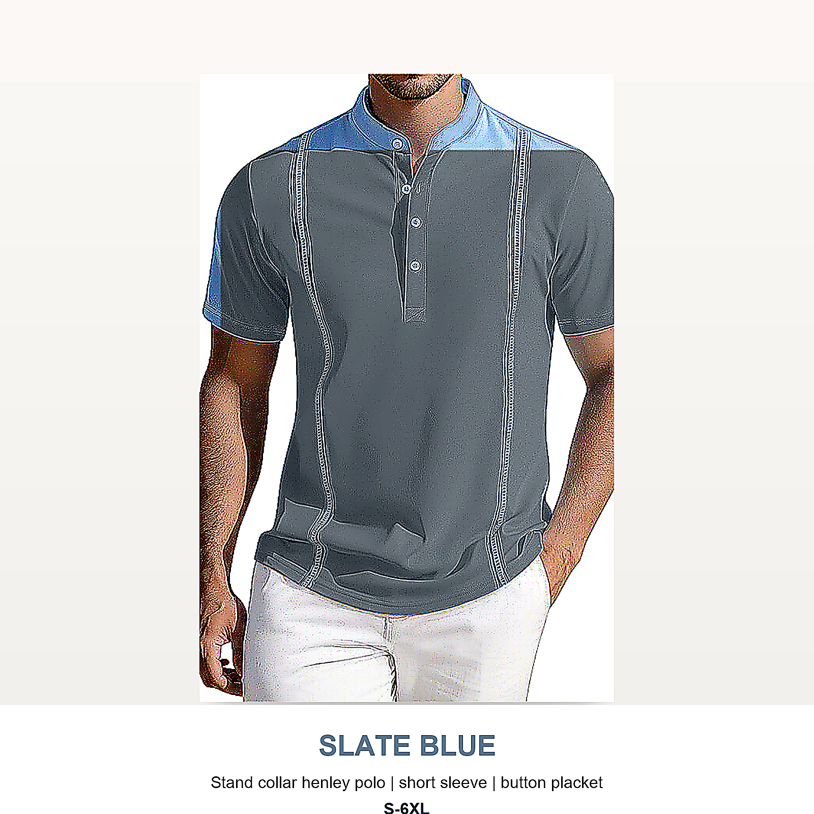 Men's Short Sleeve Stand Collar Henley Polo Shirt