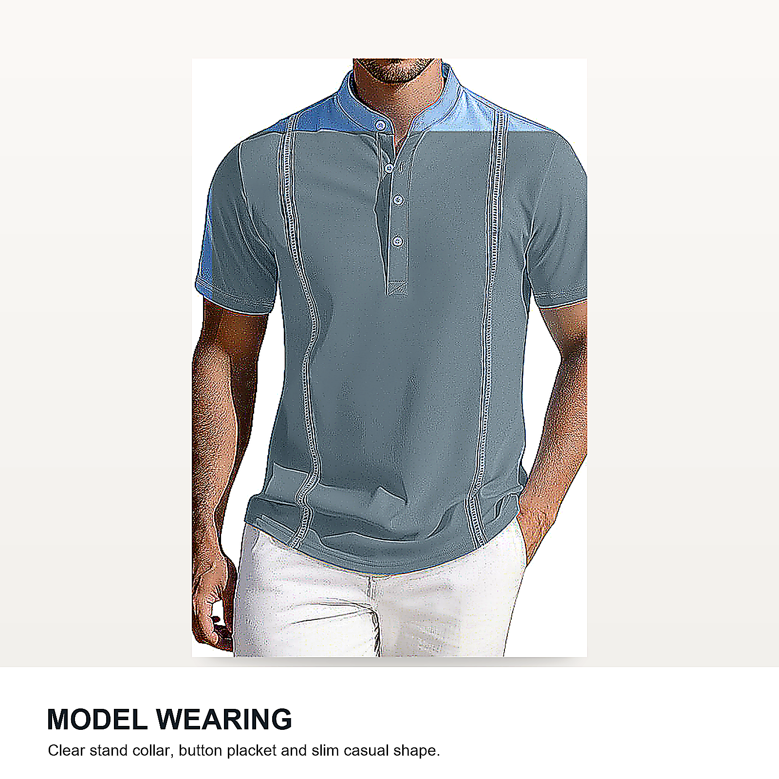Men's Short Sleeve Stand Collar Henley Polo Shirt
