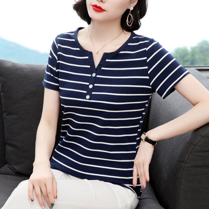 Women's Classic Striped Short-Sleeve T-Shirt - Stylish, Versatile, and Available in Multiple Colors