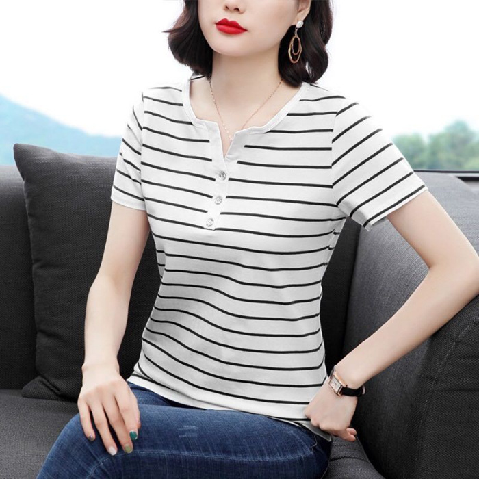 Women's Classic Striped Short-Sleeve T-Shirt - Stylish, Versatile, and Available in Multiple Colors