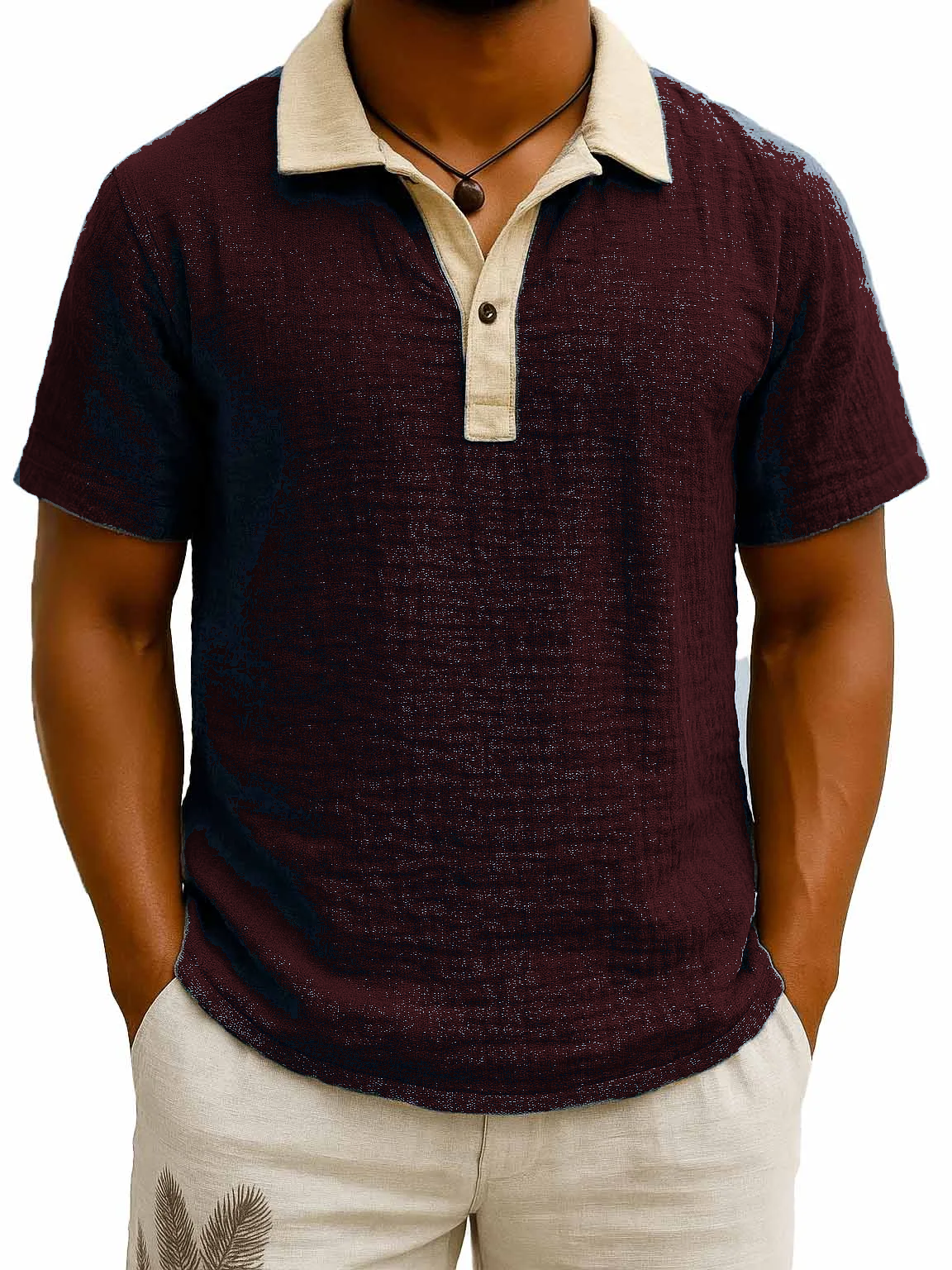Burgundy men's contrast collar polo model