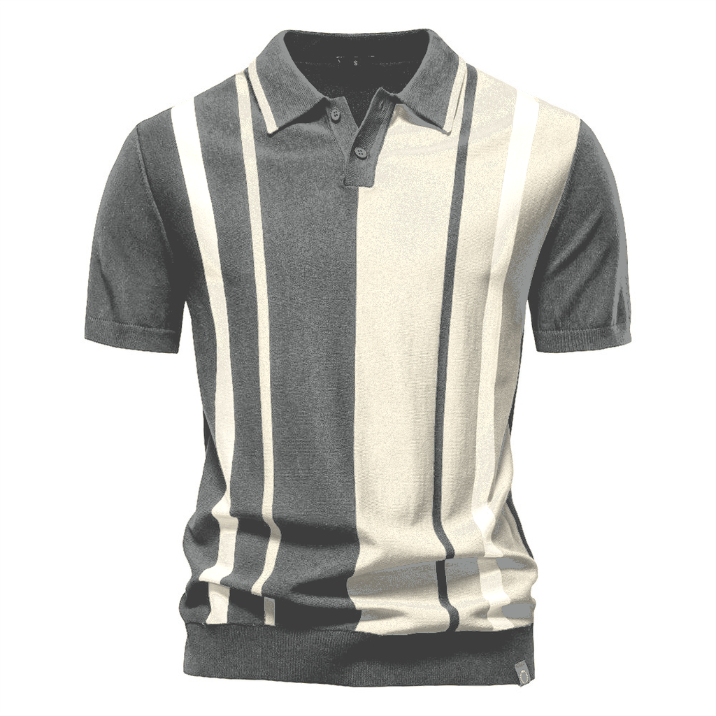 Gray Cream Men's Vertical Stripe Knit Polo Shirt