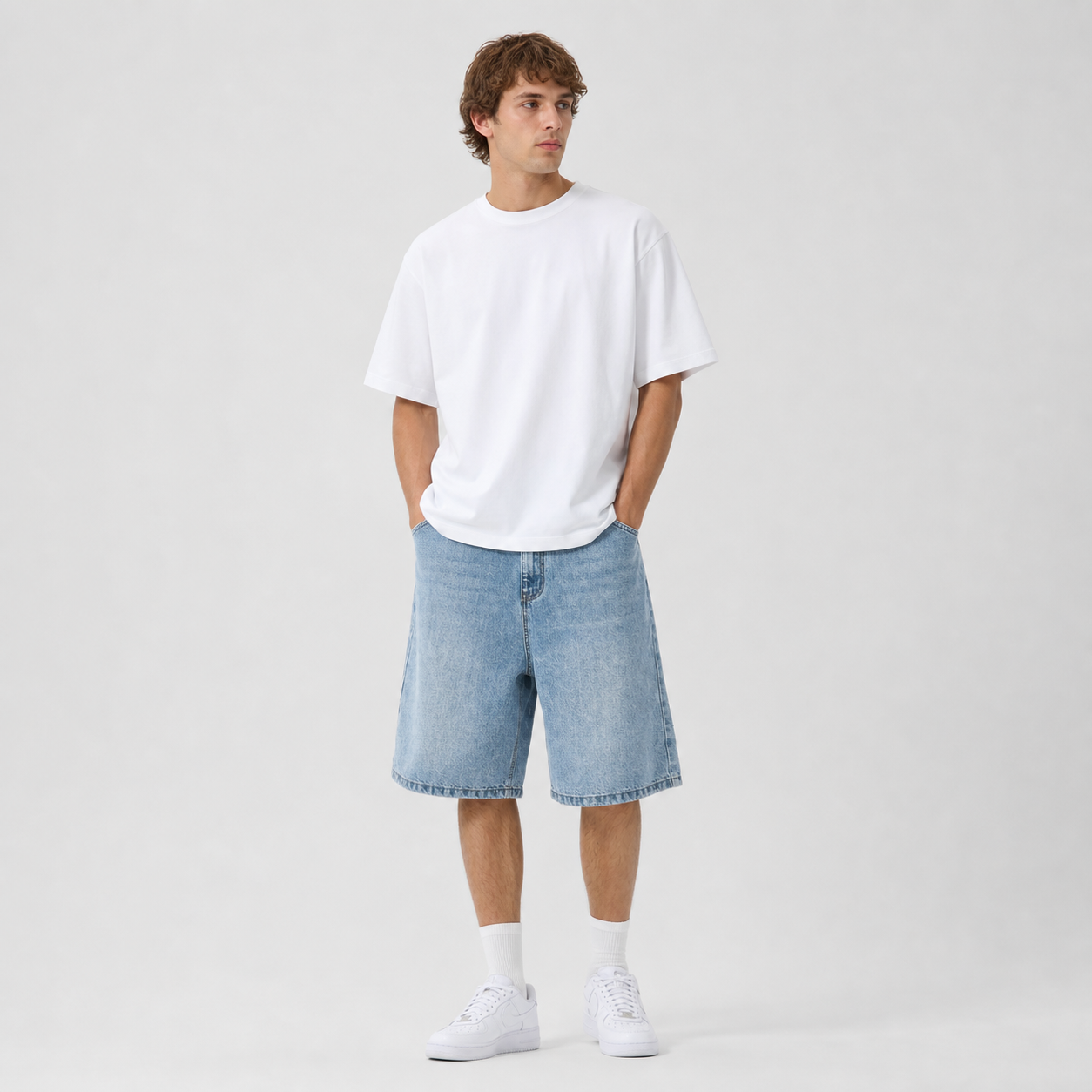 Medium Wash men's baggy denim shorts