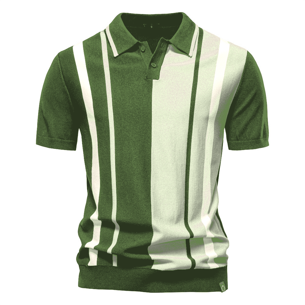 Olive Cream Men's Vertical Stripe Knit Polo Shirt