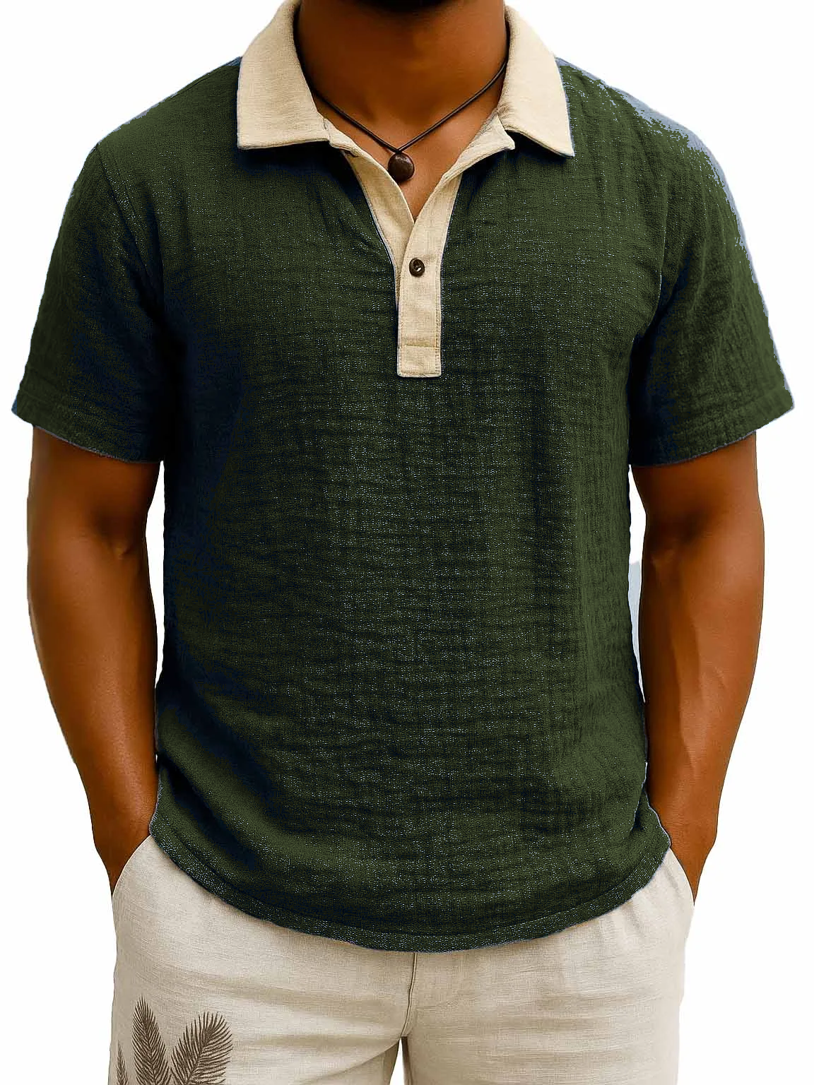Olive men's contrast collar polo model