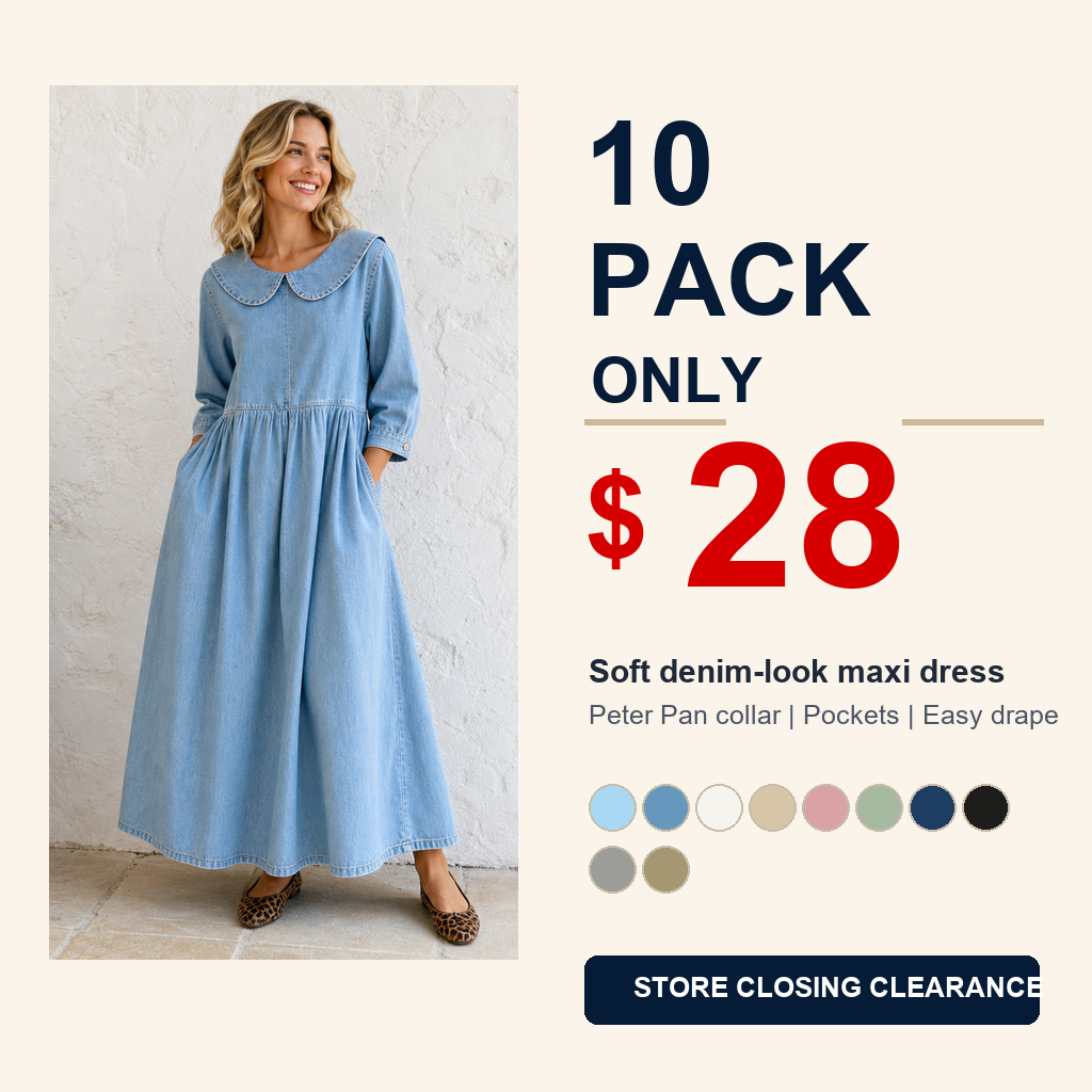 10 pack only 28 dollars women's Peter Pan collar denim maxi dress