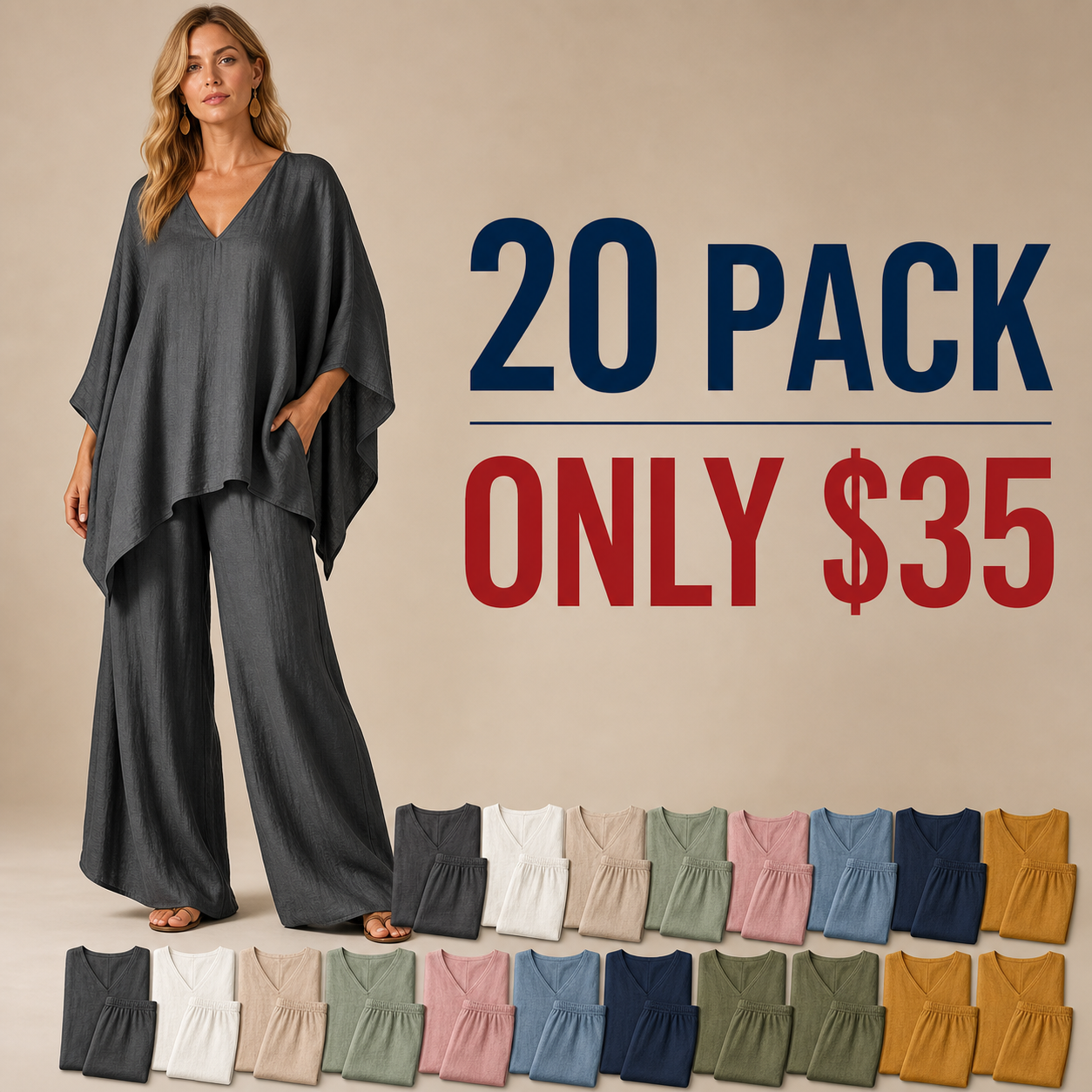 20 pack only 35 dollars women's loose V-neck two piece set