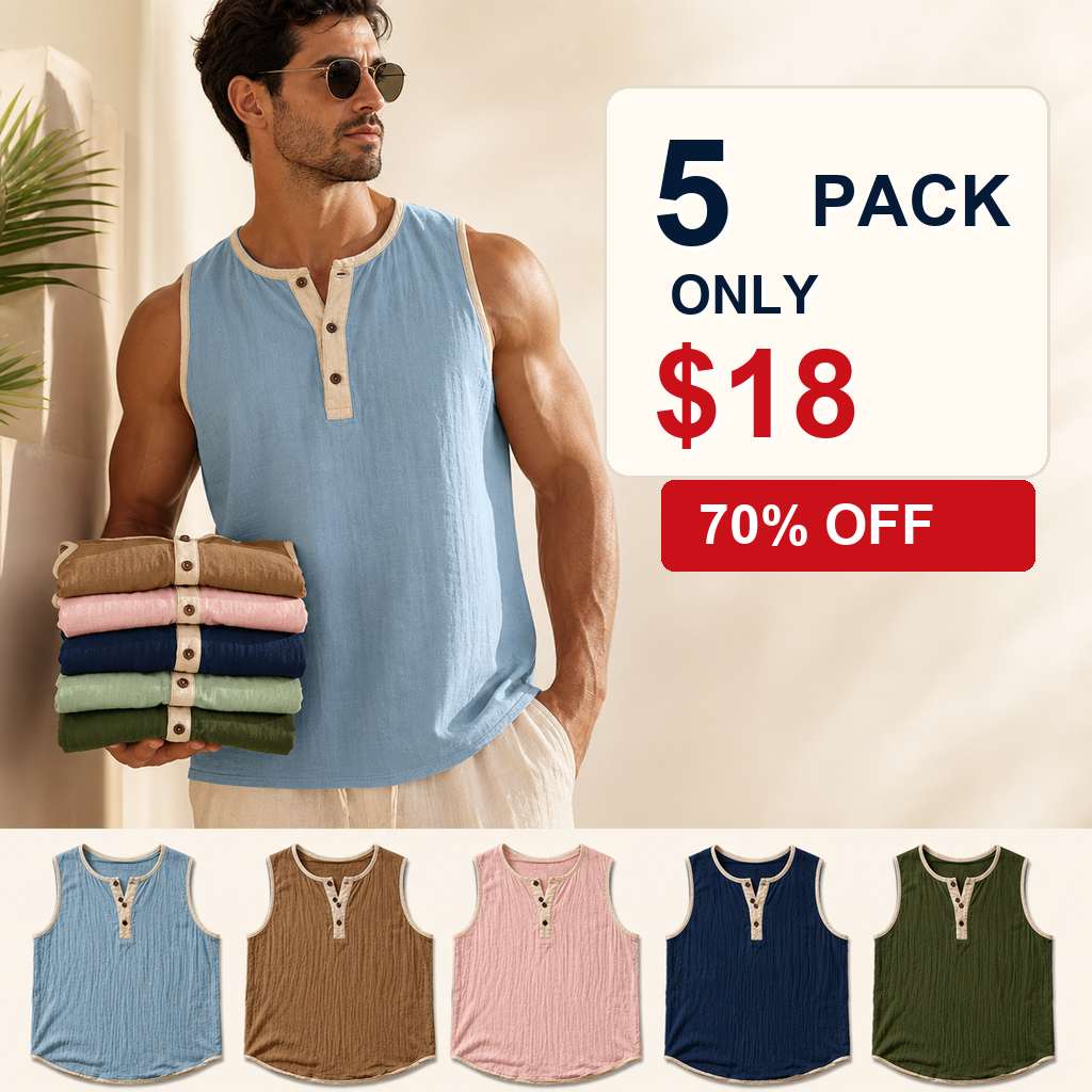 5 pack only 18 dollars men's sleeveless henley tank tops