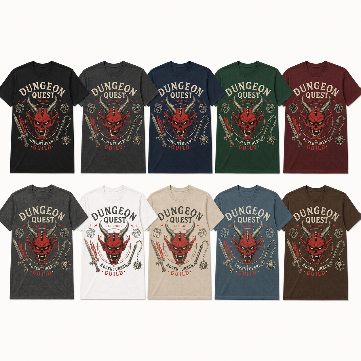 Ten color lineup men's dungeon quest graphic tee