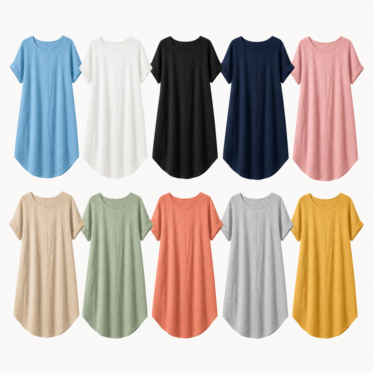 Ten color lineup women's loose cotton linen shift dress