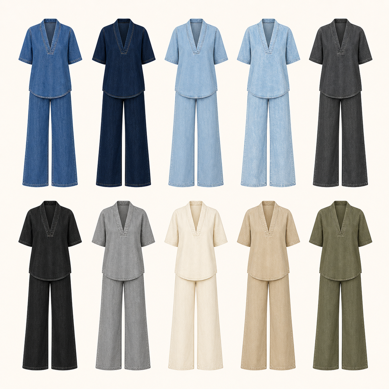 Ten color lineup women's denim two-piece set