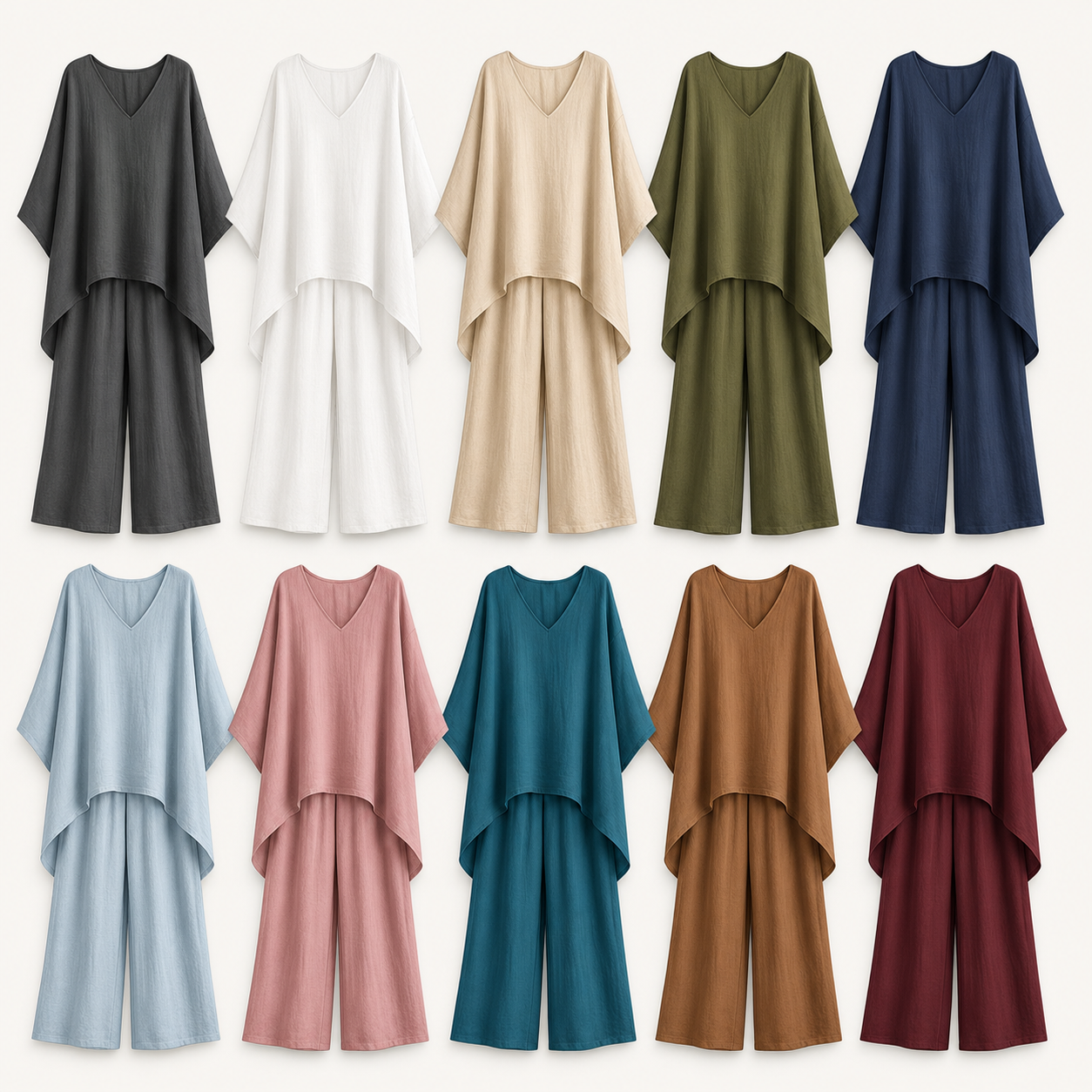 Ten color lineup women's loose V-neck two piece set