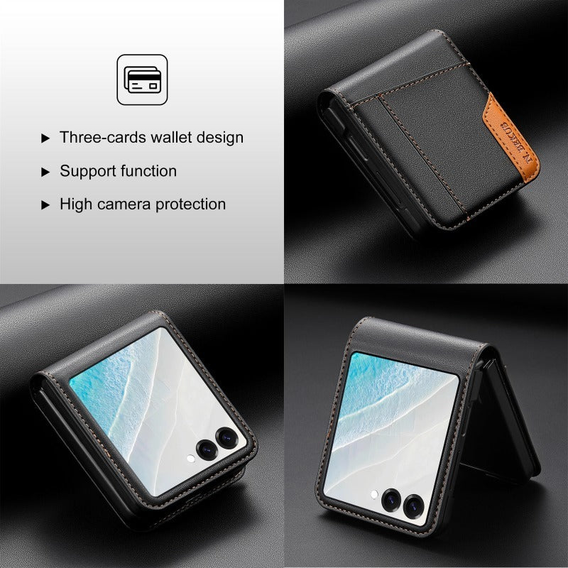 Color‑Block Splicing Leather Flip Wallet Case for Samsung Z Flip