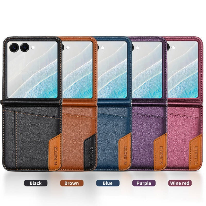 Color‑Block Splicing Leather Flip Wallet Case for Samsung Z Flip