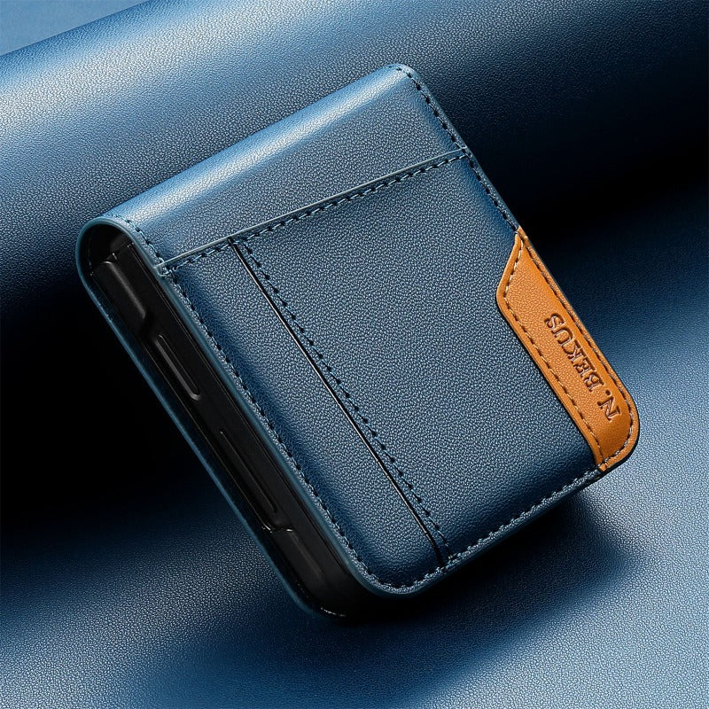 Color‑Block Splicing Leather Flip Wallet Case for Samsung Z Flip