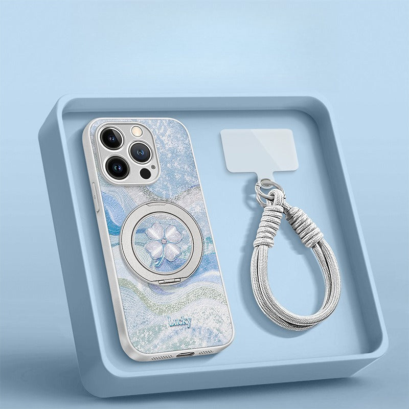 Lucky Clover Phone Case with Rotatable Stand & Lanyard for iphone