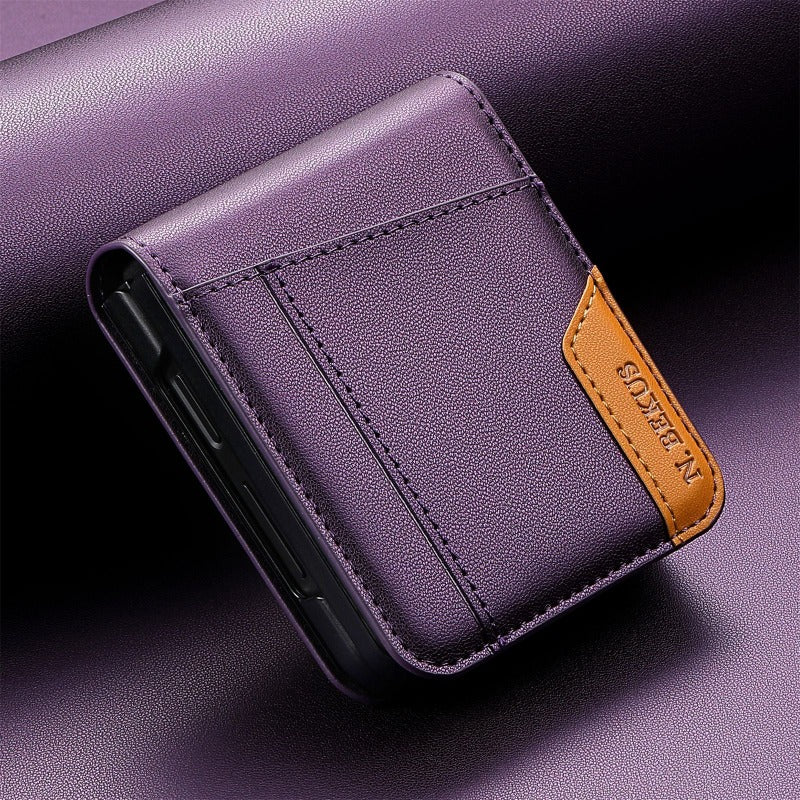 Color‑Block Splicing Leather Flip Wallet Case for Samsung Z Flip