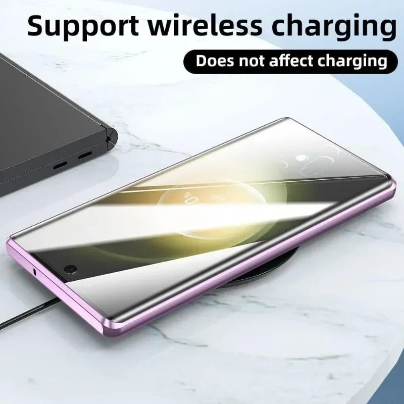 Double Sided Tempered Glass Metal Magnetic Case with Bottom Lock Catch for Samsung